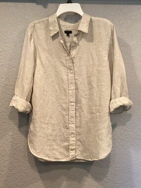 Talbots Lightweight Linen Button-Down Shirt in Natural Beige